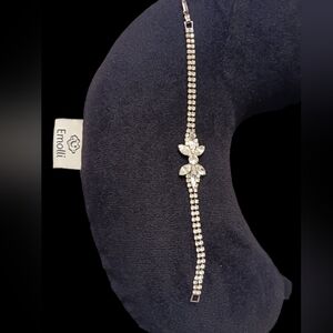 RHINESTONE Vintage Flower Silver Toned Bracelet Tennis Style No Missing Stones